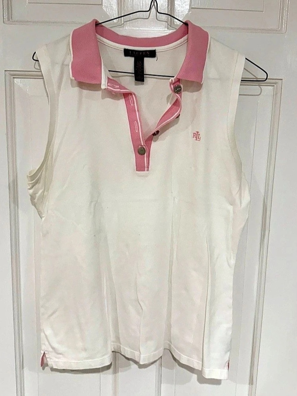 Lauren Ralph Lauren Pink Trim Sleeveless Polo Size Large
